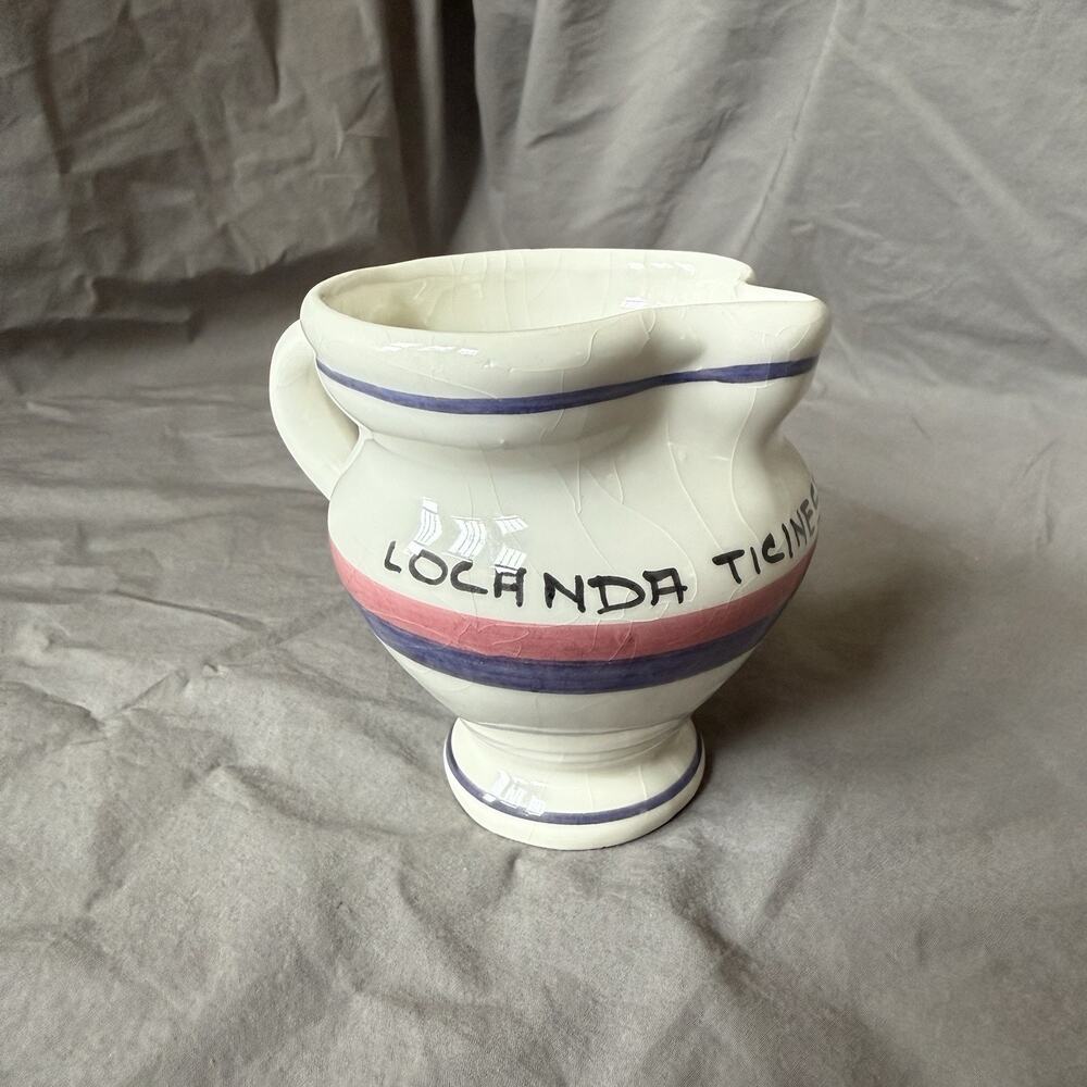 Vintage "Locanda Ticinese Lucerna" Restaurant Swiss Ceramic Creamer Dish 4" Tall